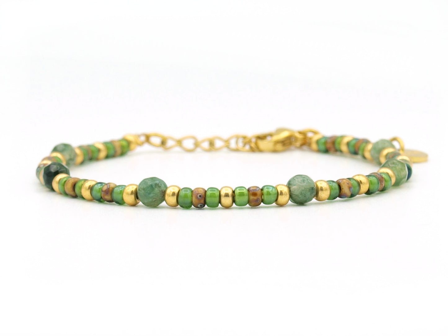 Bracelet Cinta green chalcedon, silver or gold stainless steel