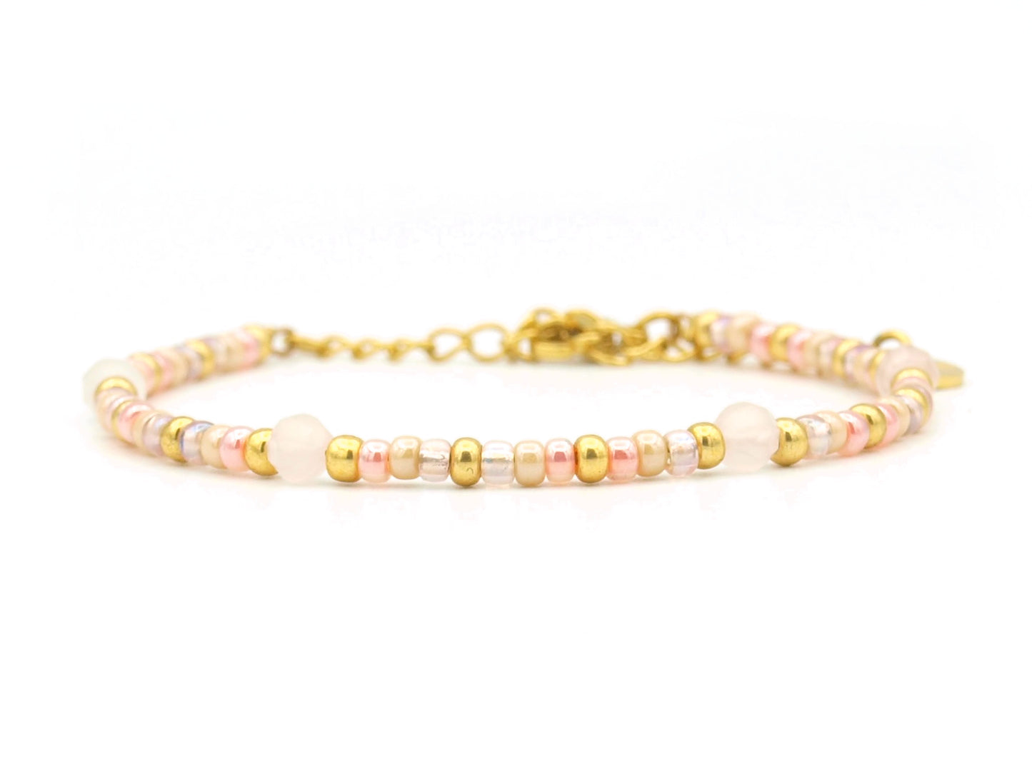 Armband Cinta rozenkwarts, zilver of goud roestvrijstaal