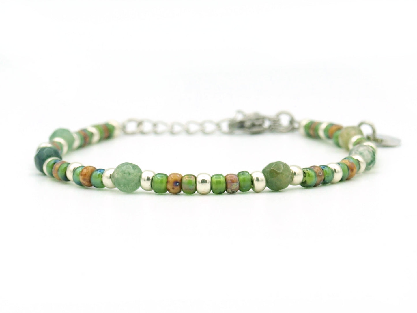 Bracelet Cinta green chalcedon, silver or gold stainless steel