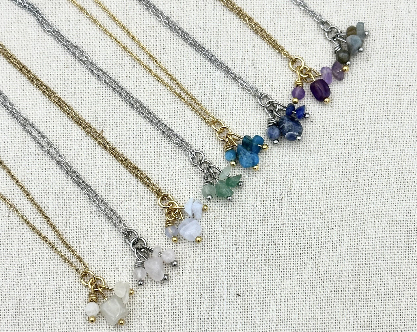 Necklace Indah natural stone, silver or gold stainless steel