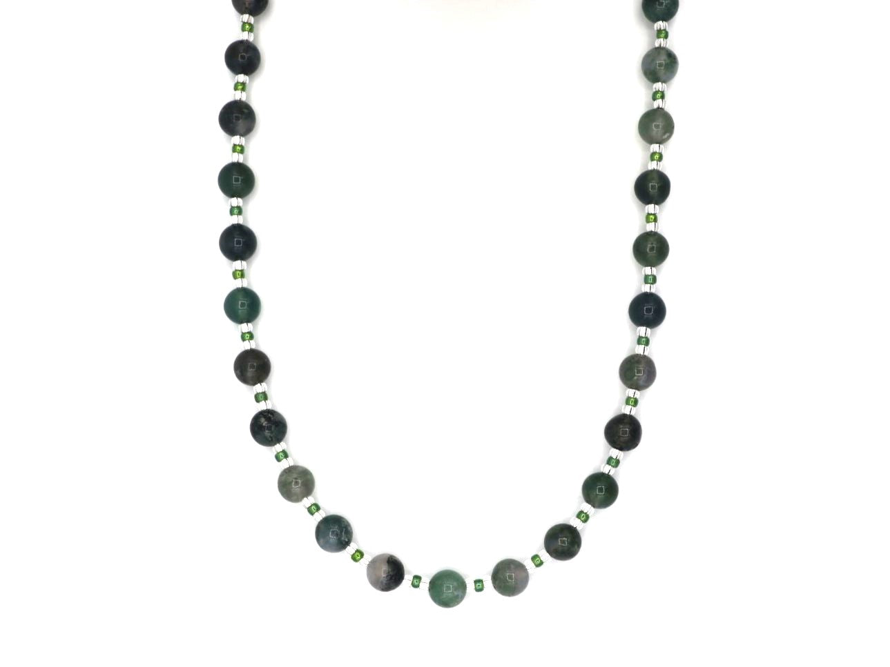 Necklace Batu Moss agate, silver or gold stainless steel