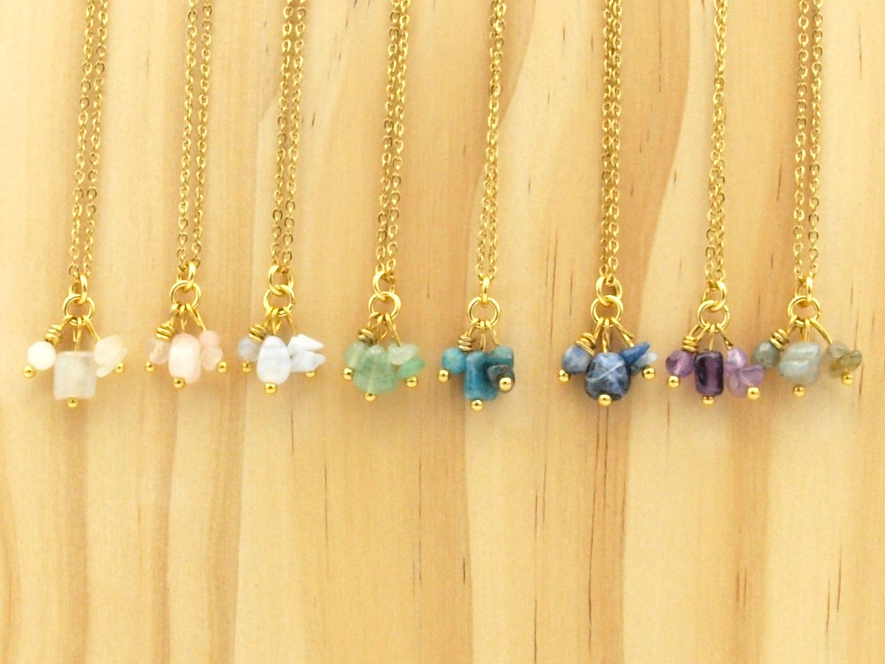 Necklace Indah natural stone, silver or gold stainless steel