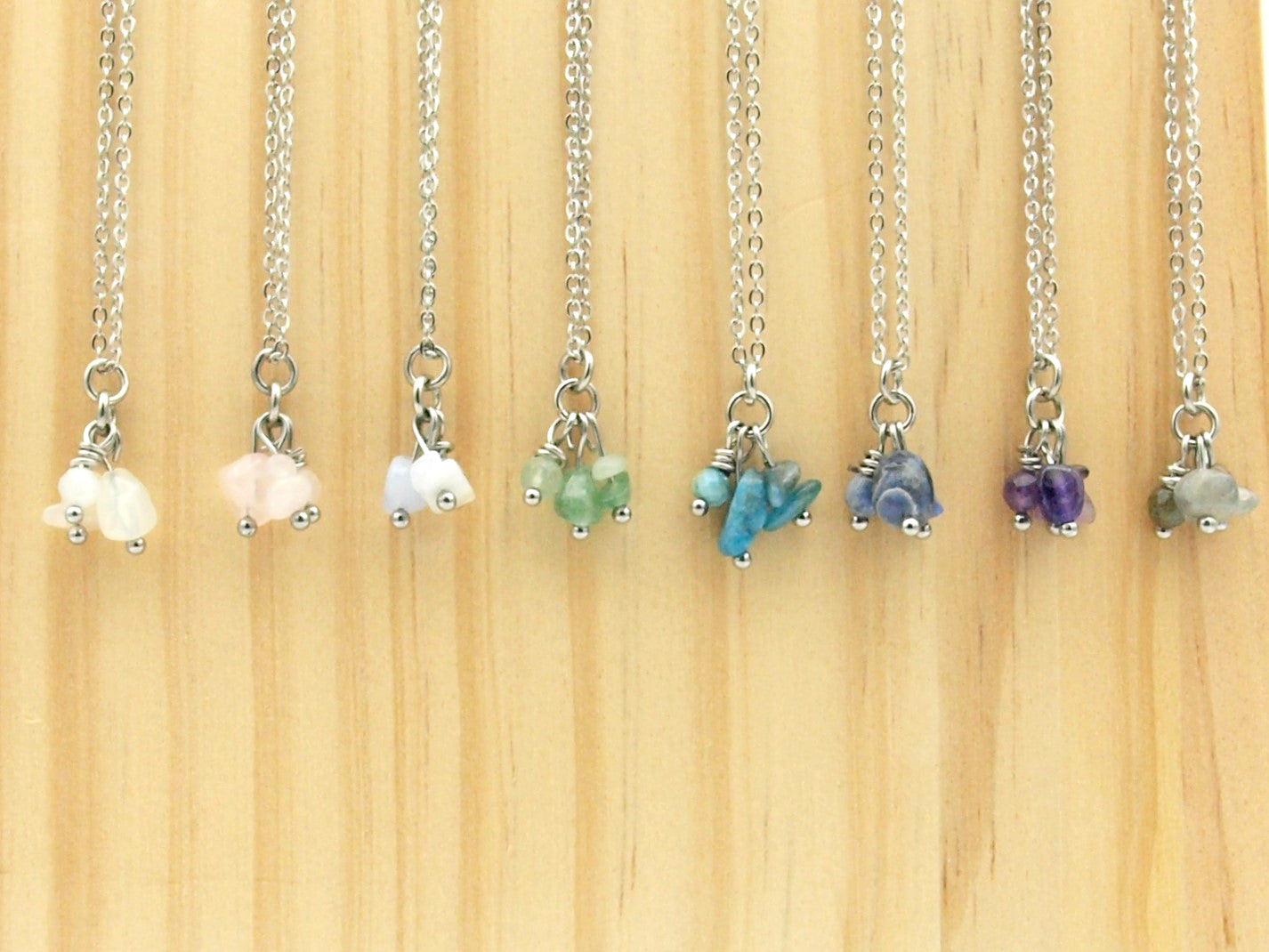 Necklace Indah natural stone, silver or gold stainless steel