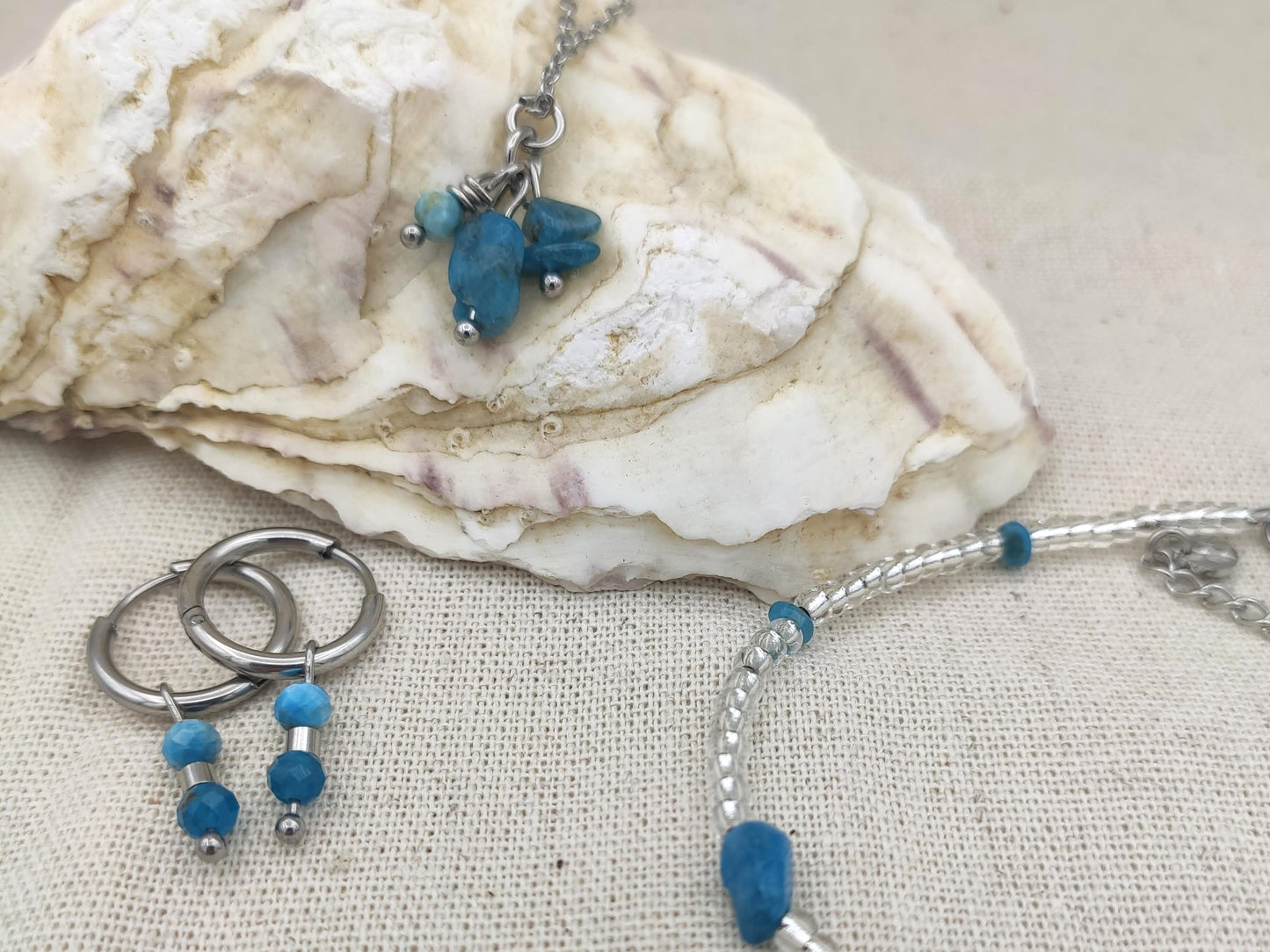 Necklace Indah natural stone, silver or gold stainless steel