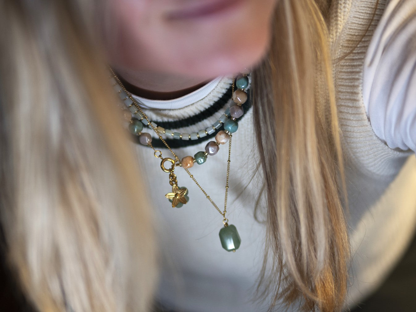 ketting Tiga aquamarijn, zilver of goud roestvrijstaal