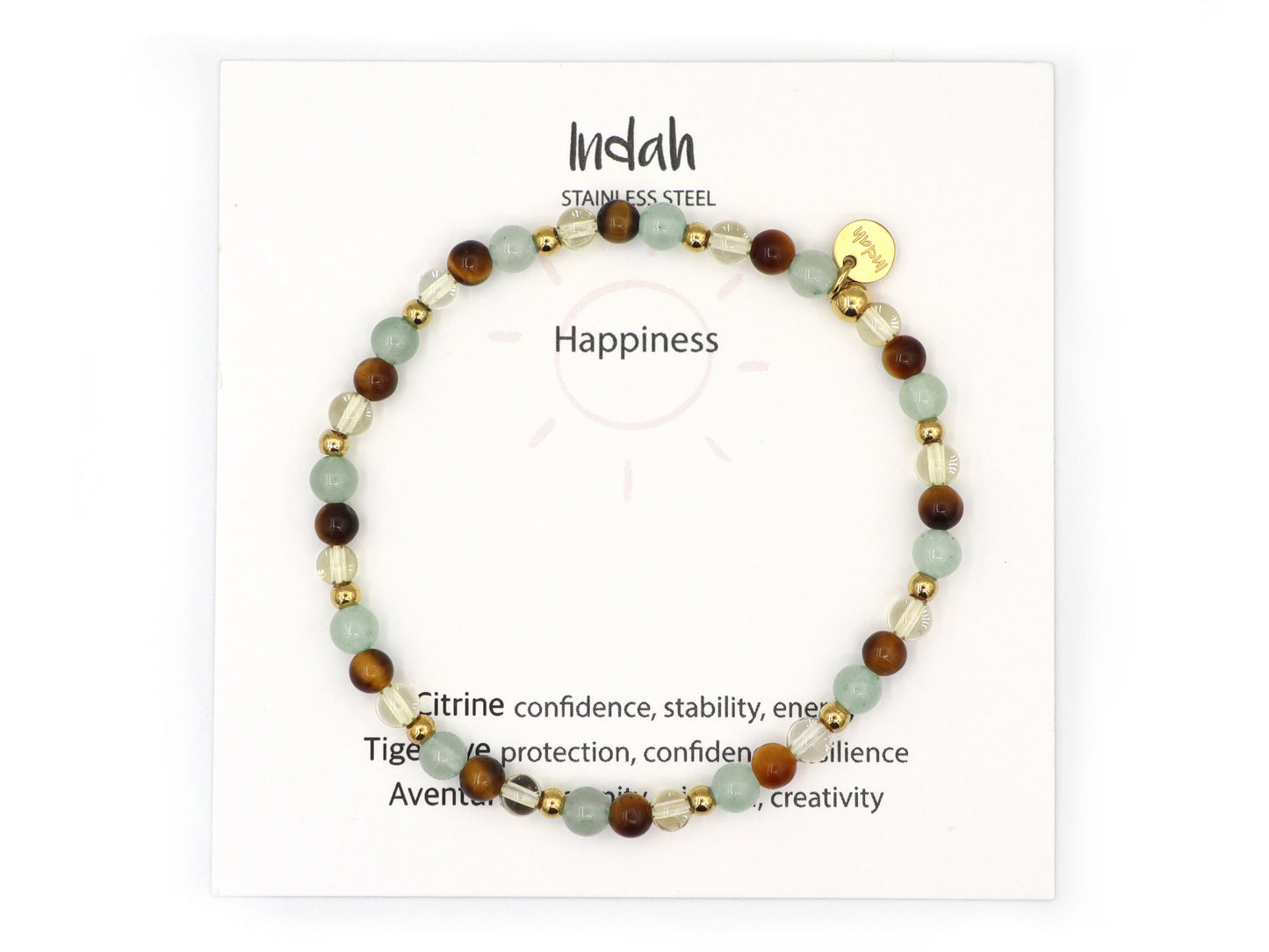 Natural beaded bracelet happiness, silver and gold