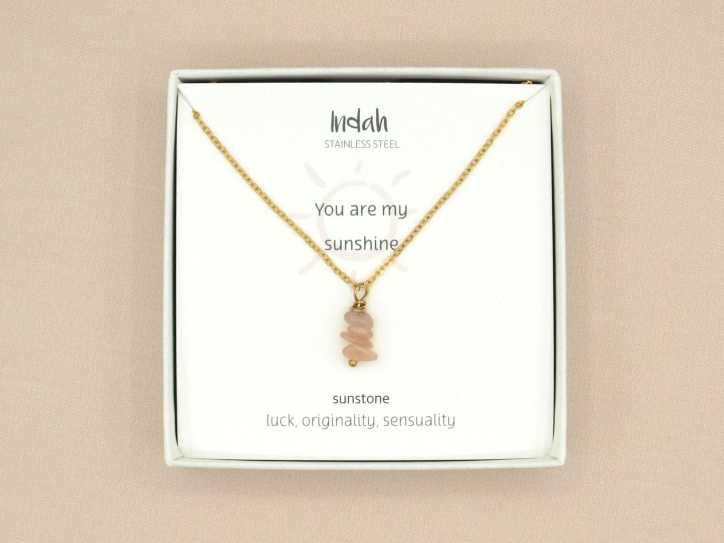 Necklace rock sun stone, silver and gold stainless steel