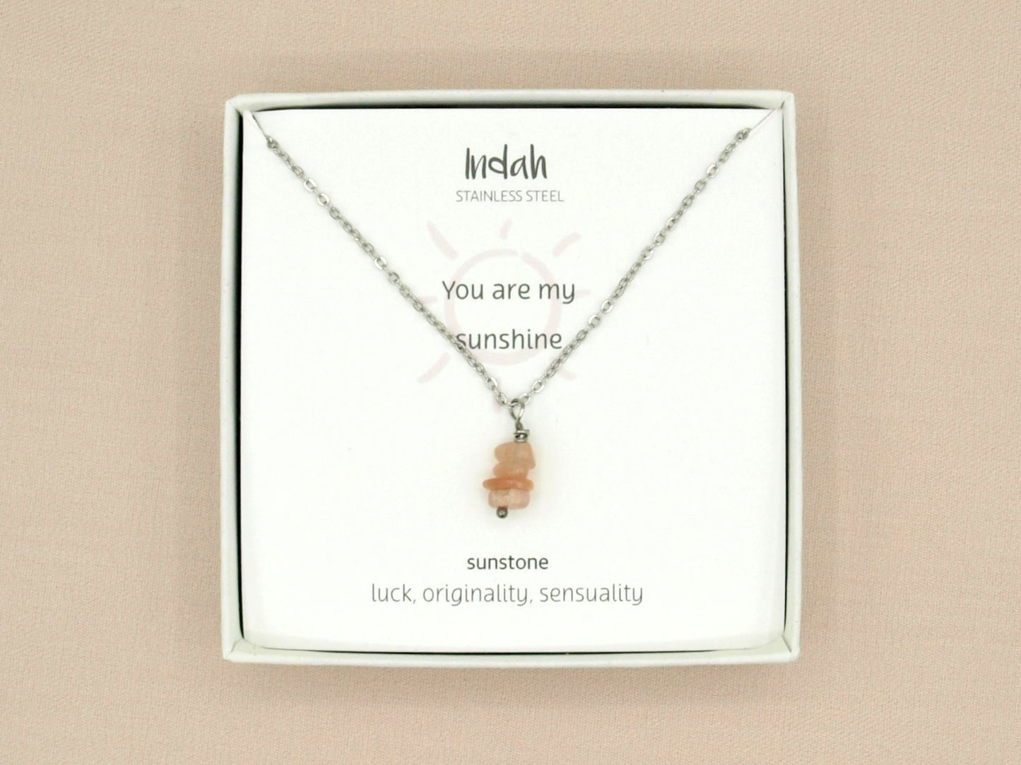 Necklace rock sun stone, silver and gold stainless steel