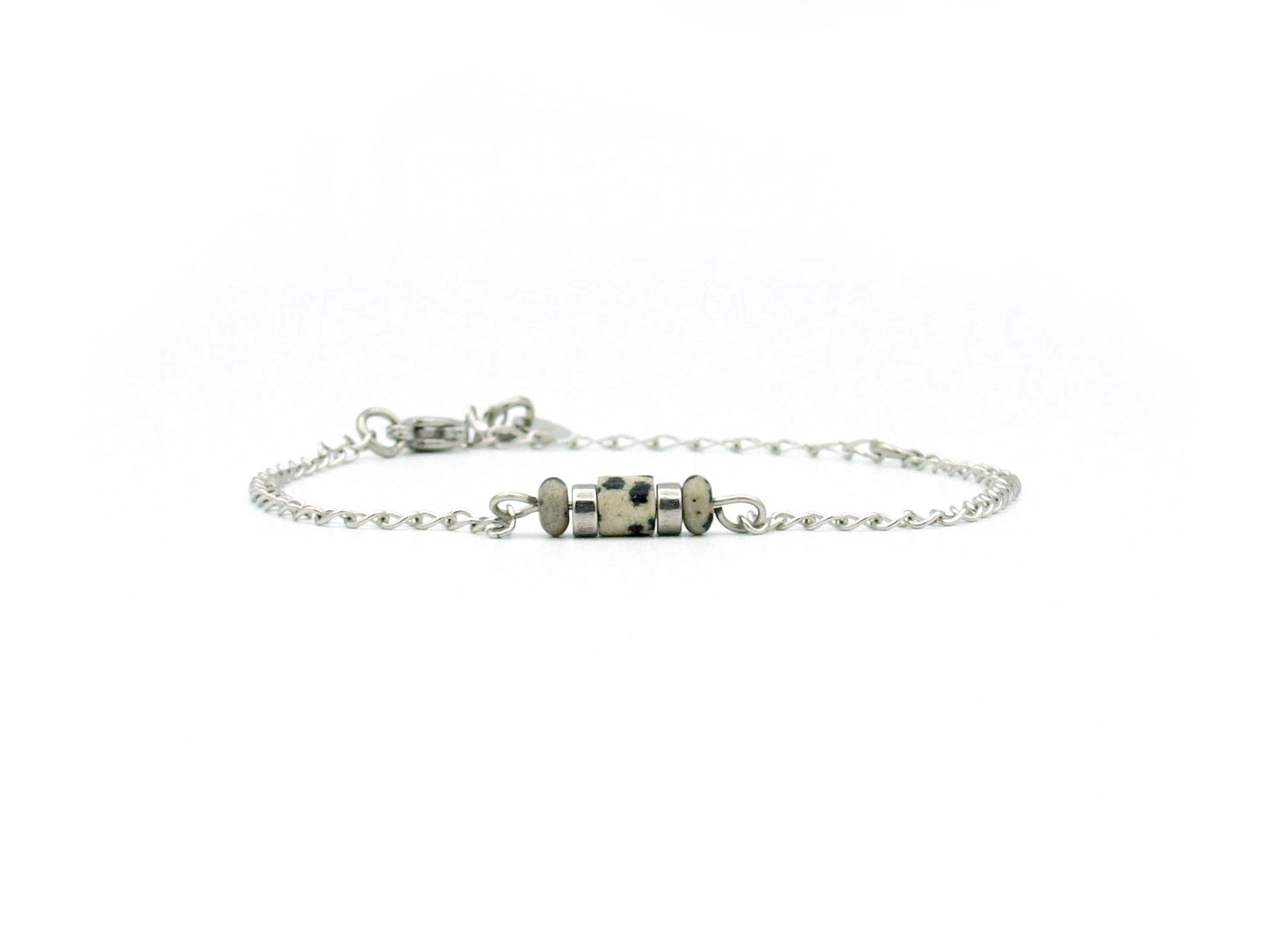 Necklace Iris dalmatian jasper, silver and gold stainless steel