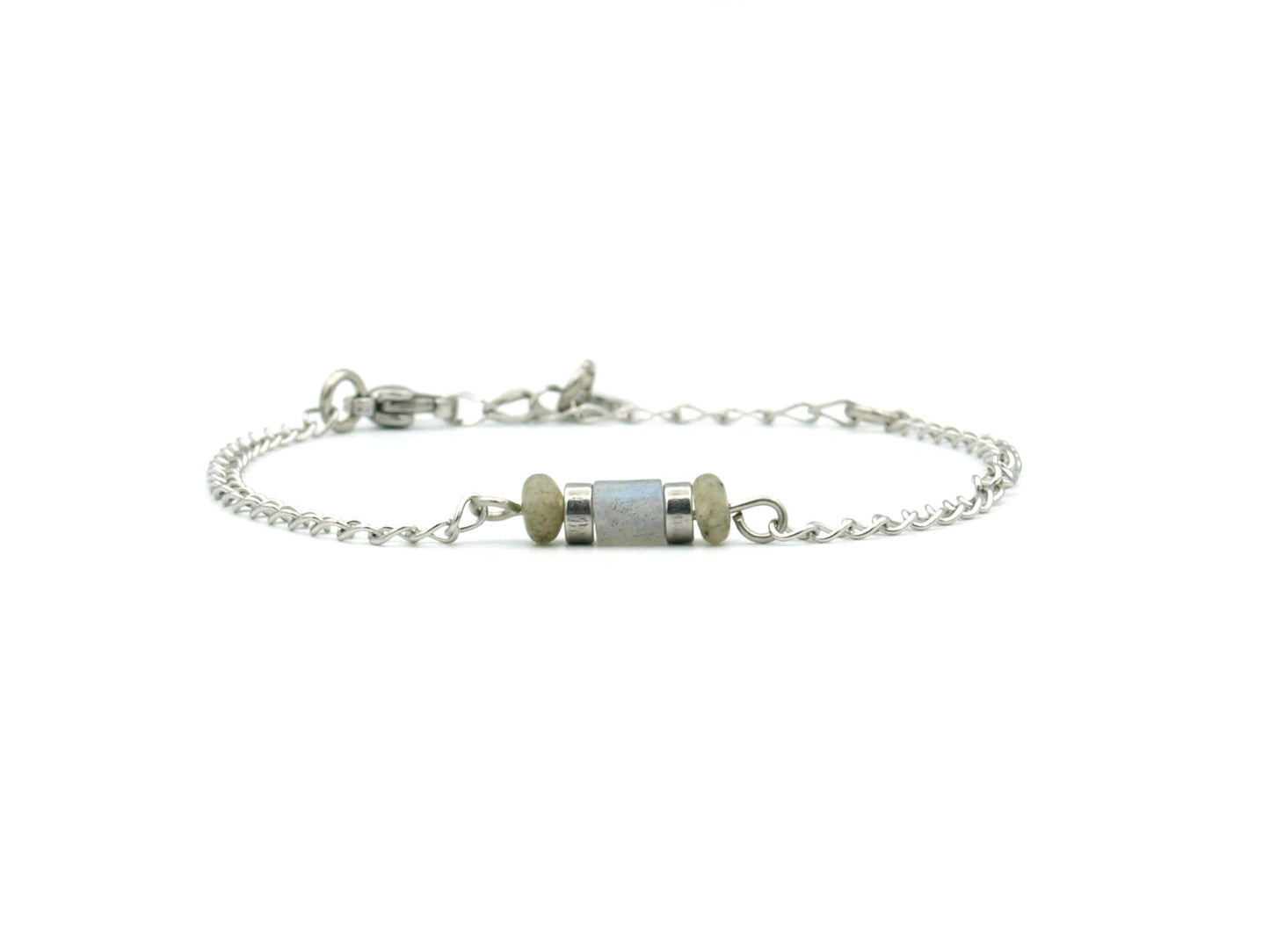 Necklace Iris labradorite, silver and gold stainless steel