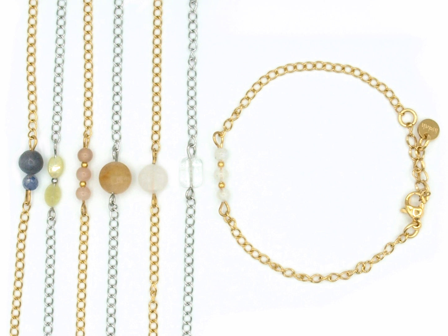 Armband rock, rozenkwarts, jasseron zilver en goud