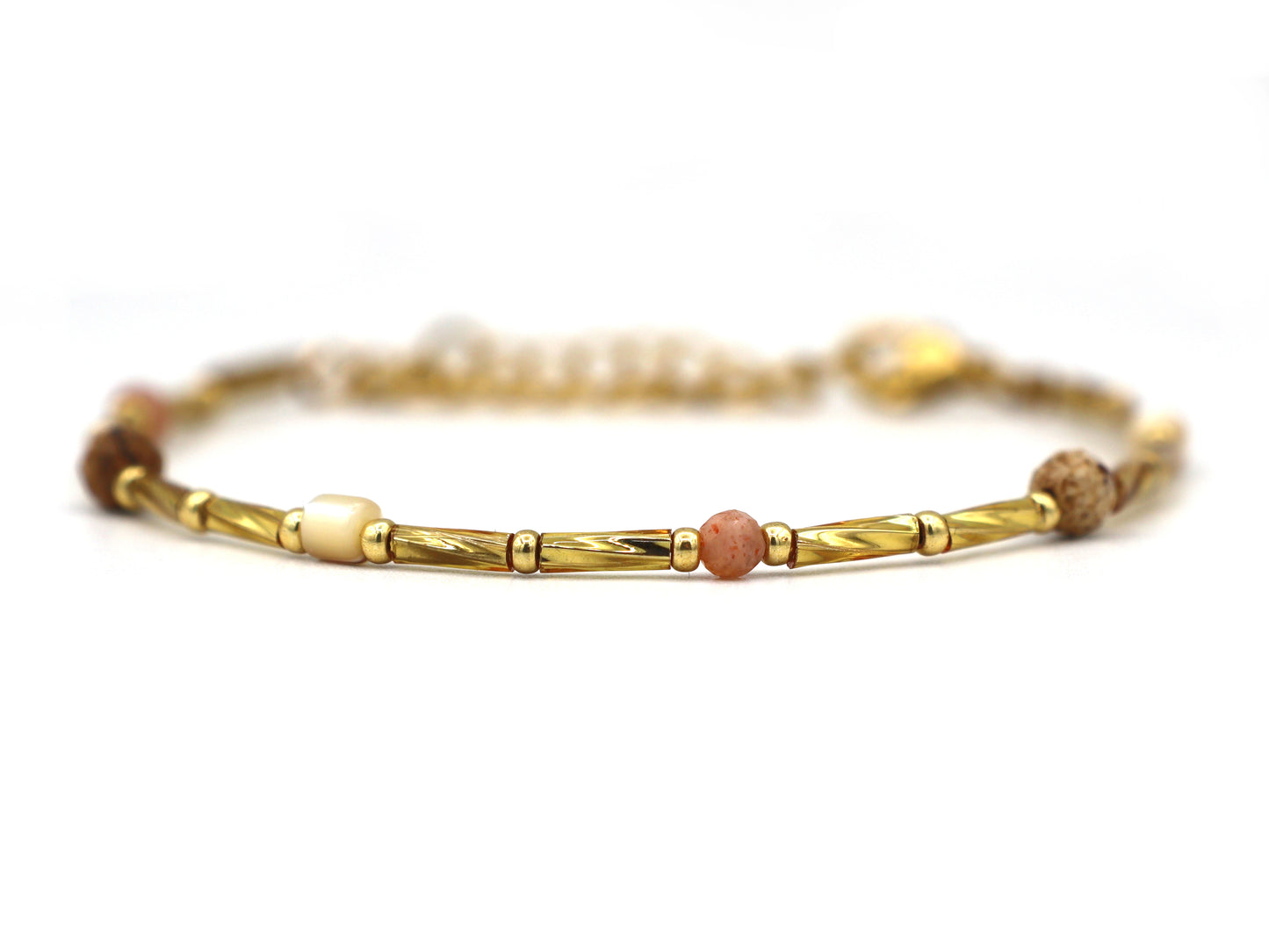 Armband Fira jaspis en zonnesteen, zilver of goud roestvrijstaal