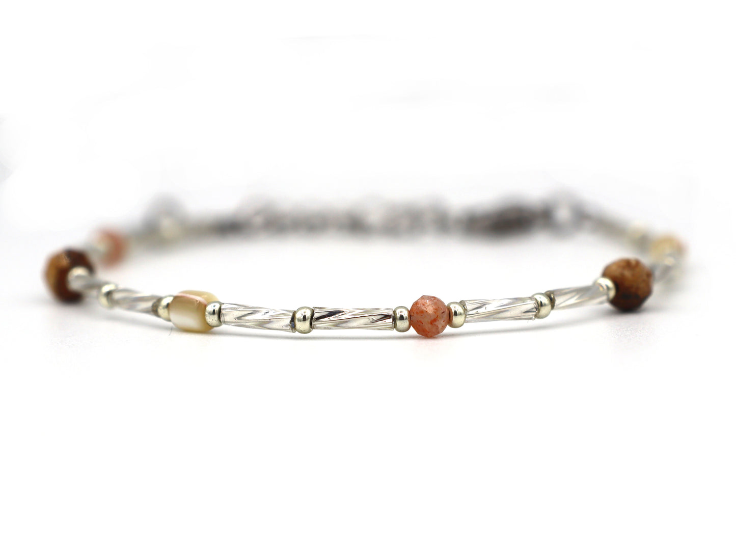Armband Fira jaspis en zonnesteen, zilver of goud roestvrijstaal