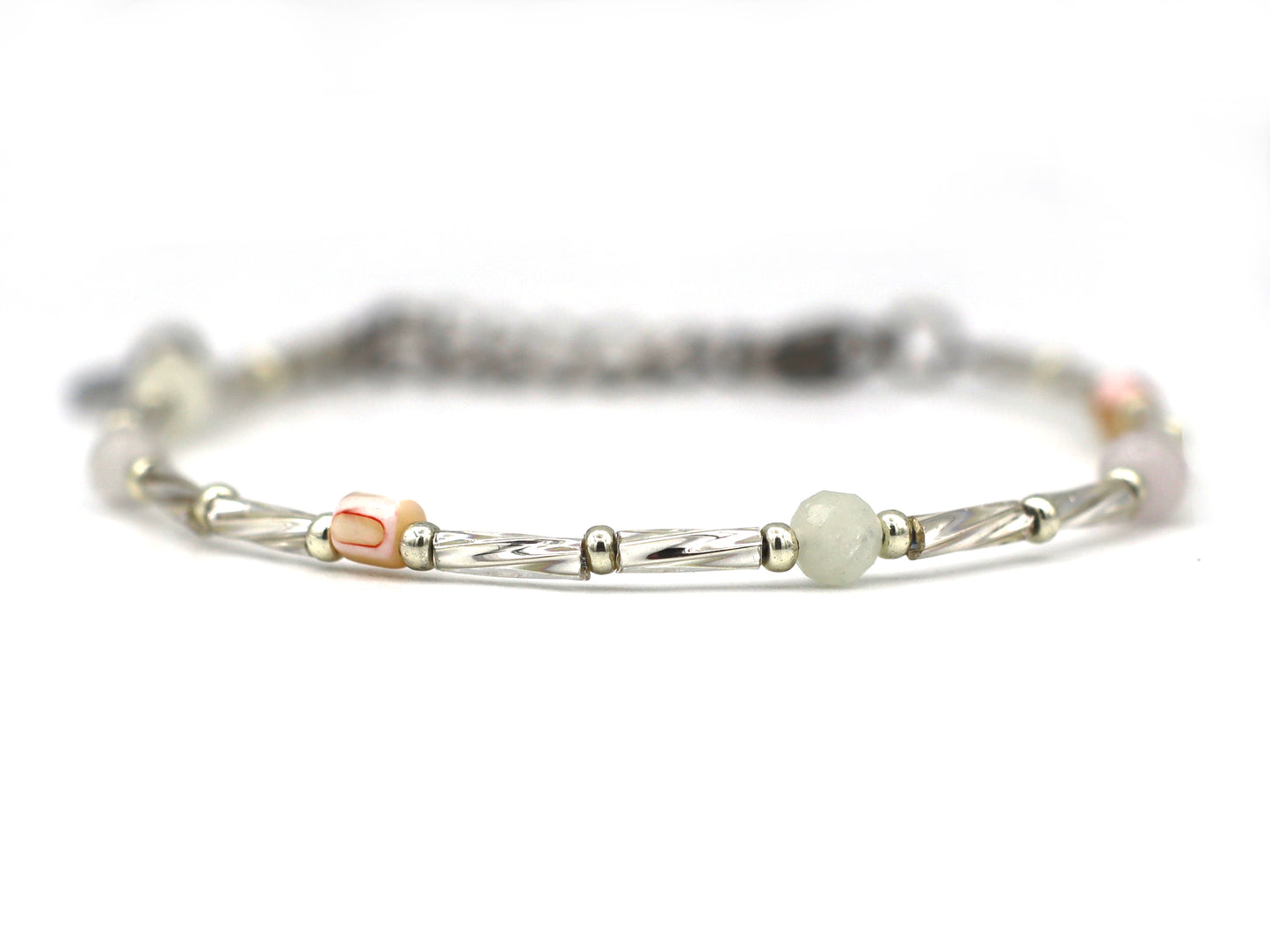 Bracelet Fira morganite and amethyst, silver or gold stainless steel