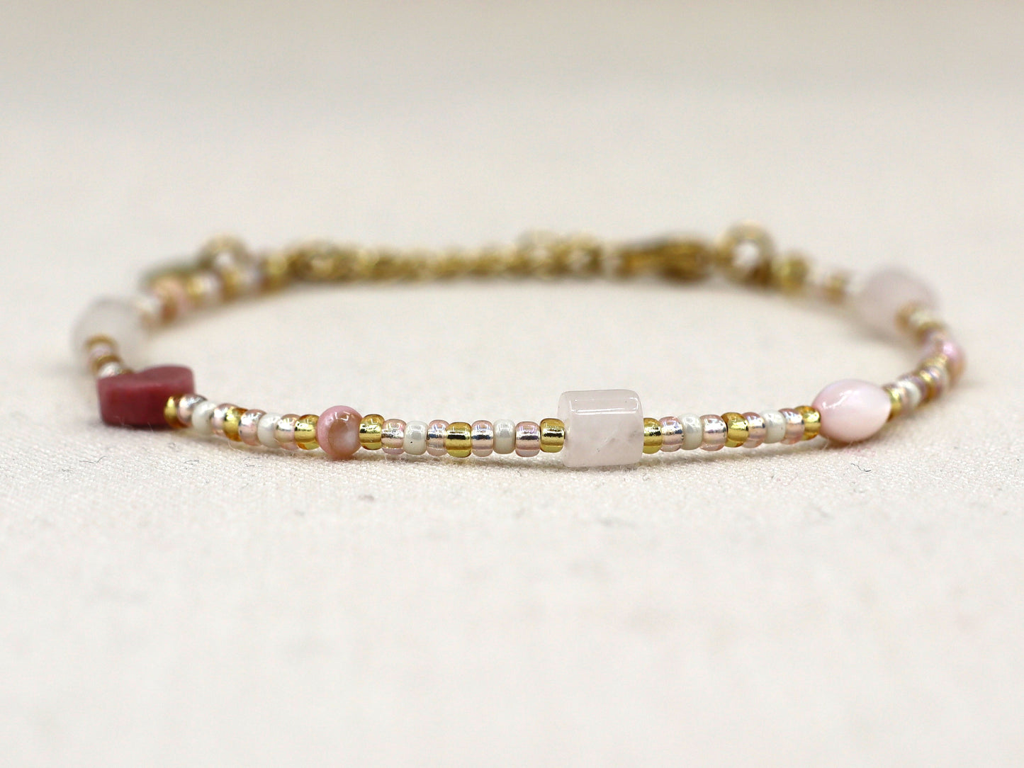 Bracelet Kirana rose quartz, silver or gold stainless steel