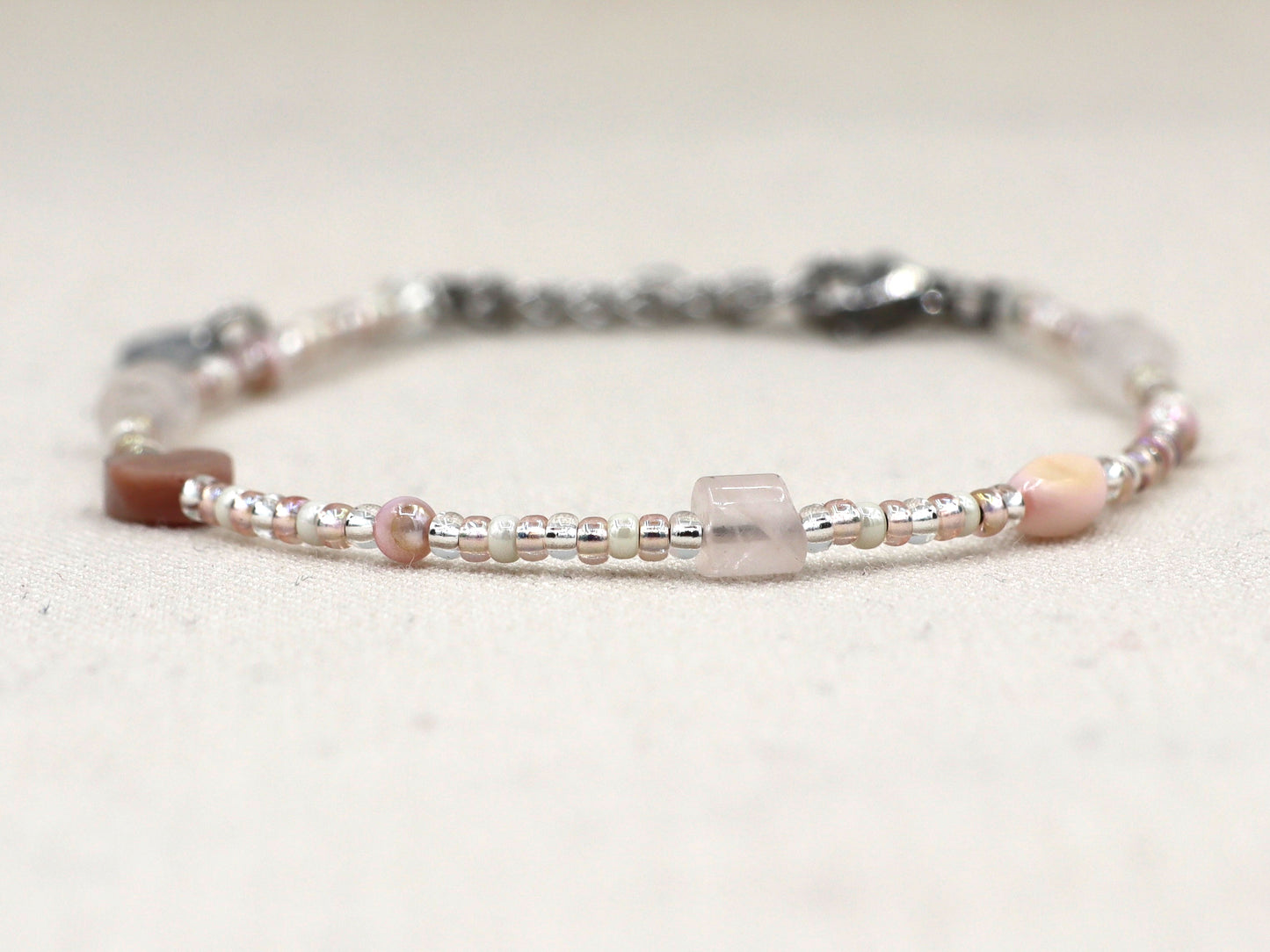 Bracelet Kirana rose quartz, silver or gold stainless steel