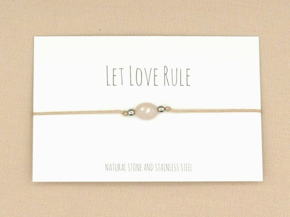 Bracelet oval rose quartz gold, silver stainless steel