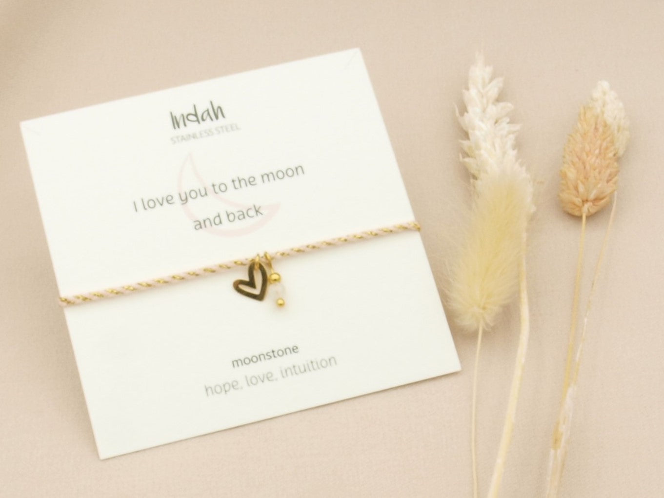 Armband rock, love maansteen, zilver en goud