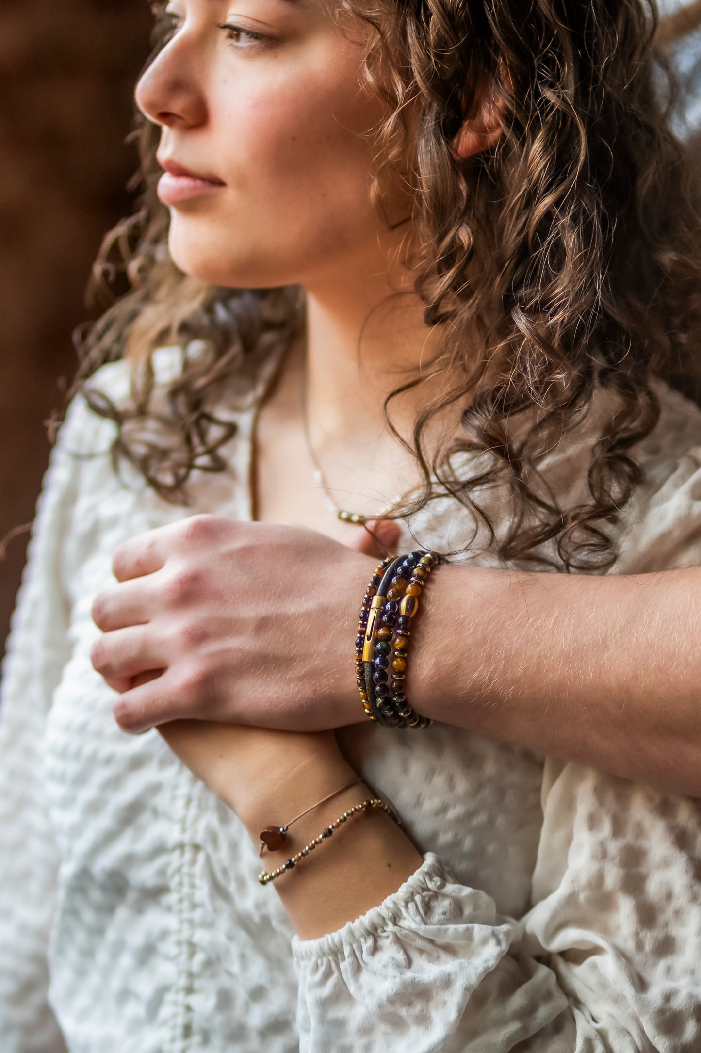 Armband Cinta tijgeroog, zilver of goud roestvrijstaal