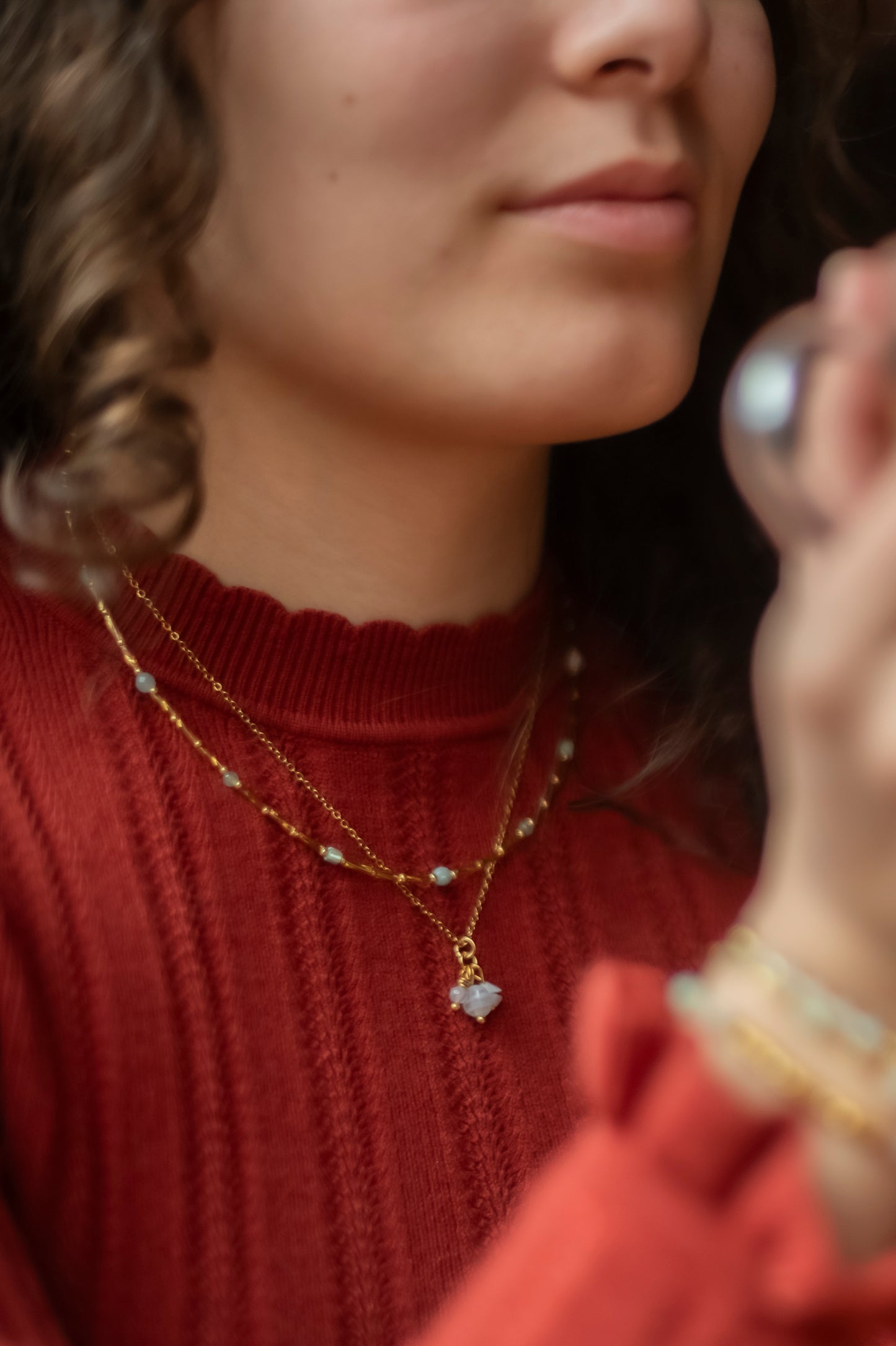 Ketting Fira amazoniet en aventurijn, zilver of goud roestvrijstaal