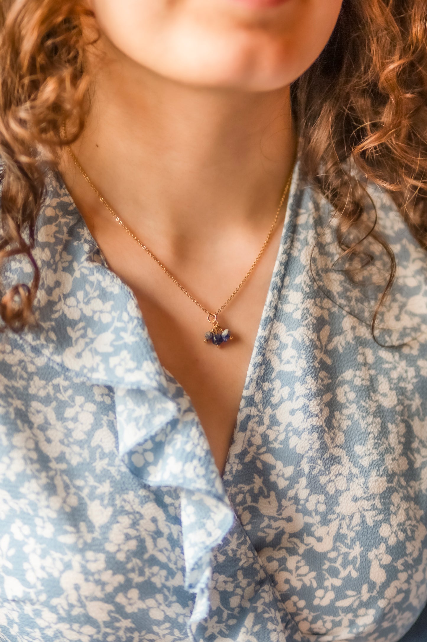 Necklace Indah natural stone, silver or gold stainless steel