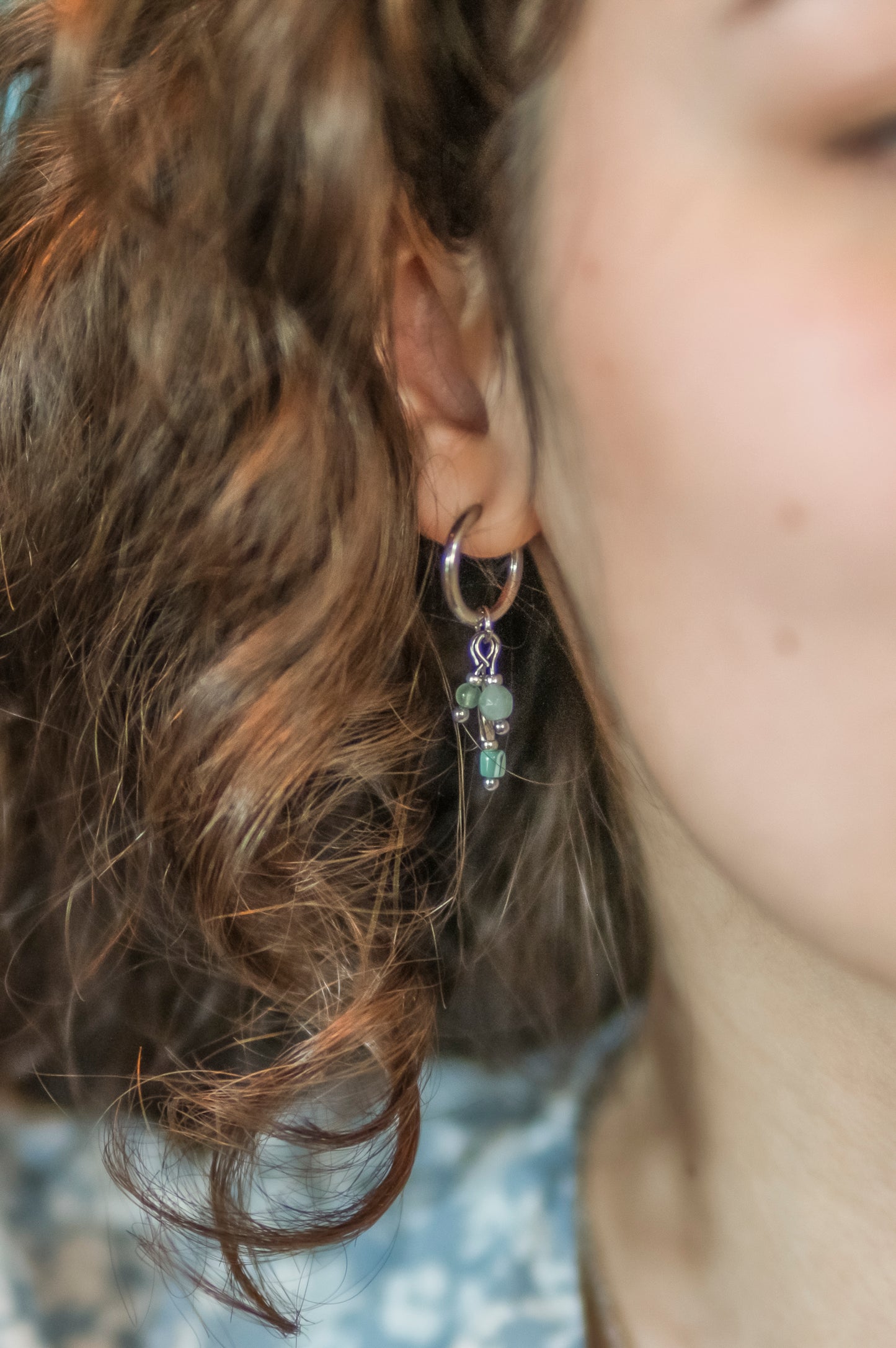 Earrings Fira amazonite and aventurine, silver or gold stainless steel