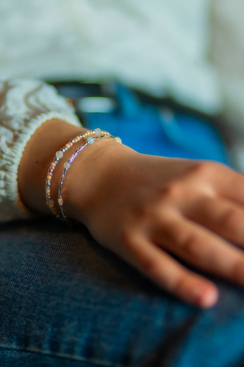 Oorbellen Fira morganiet en amethyst, zilver of goud roestvrijstaal