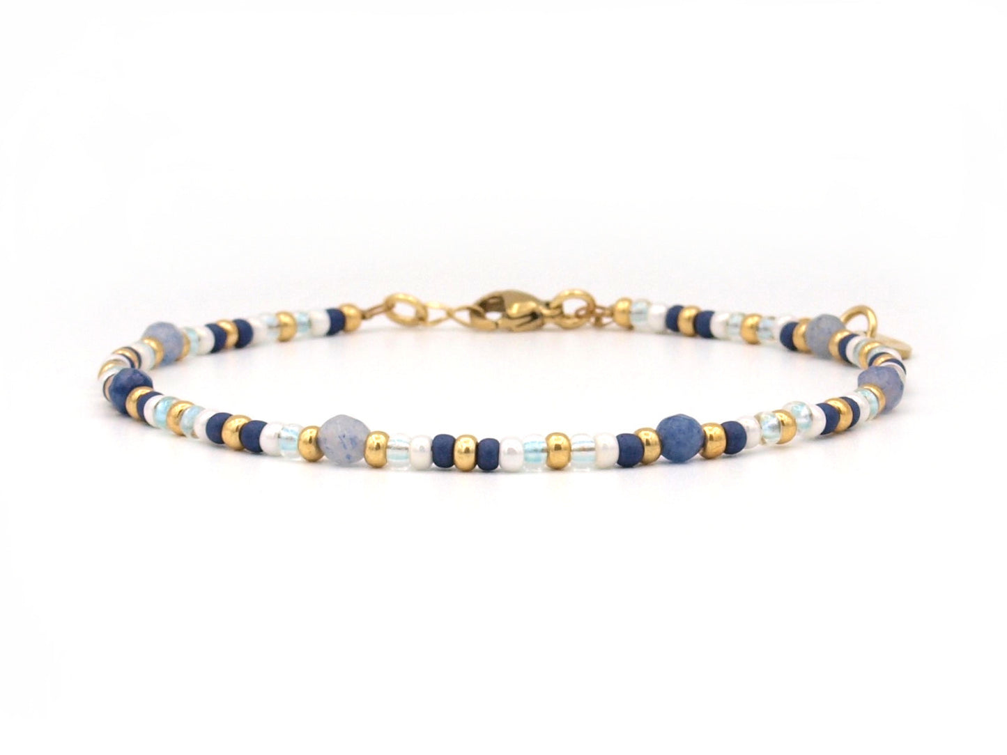 Anklet blue quartz, silver or gold stainless steel