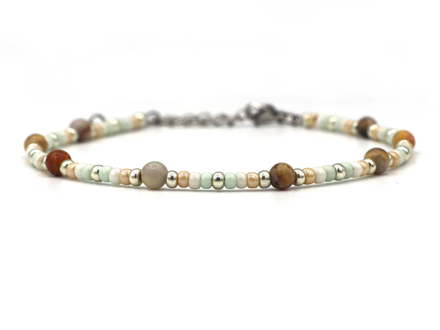 Anklet crazy lace agate, silver or gold stainless steel