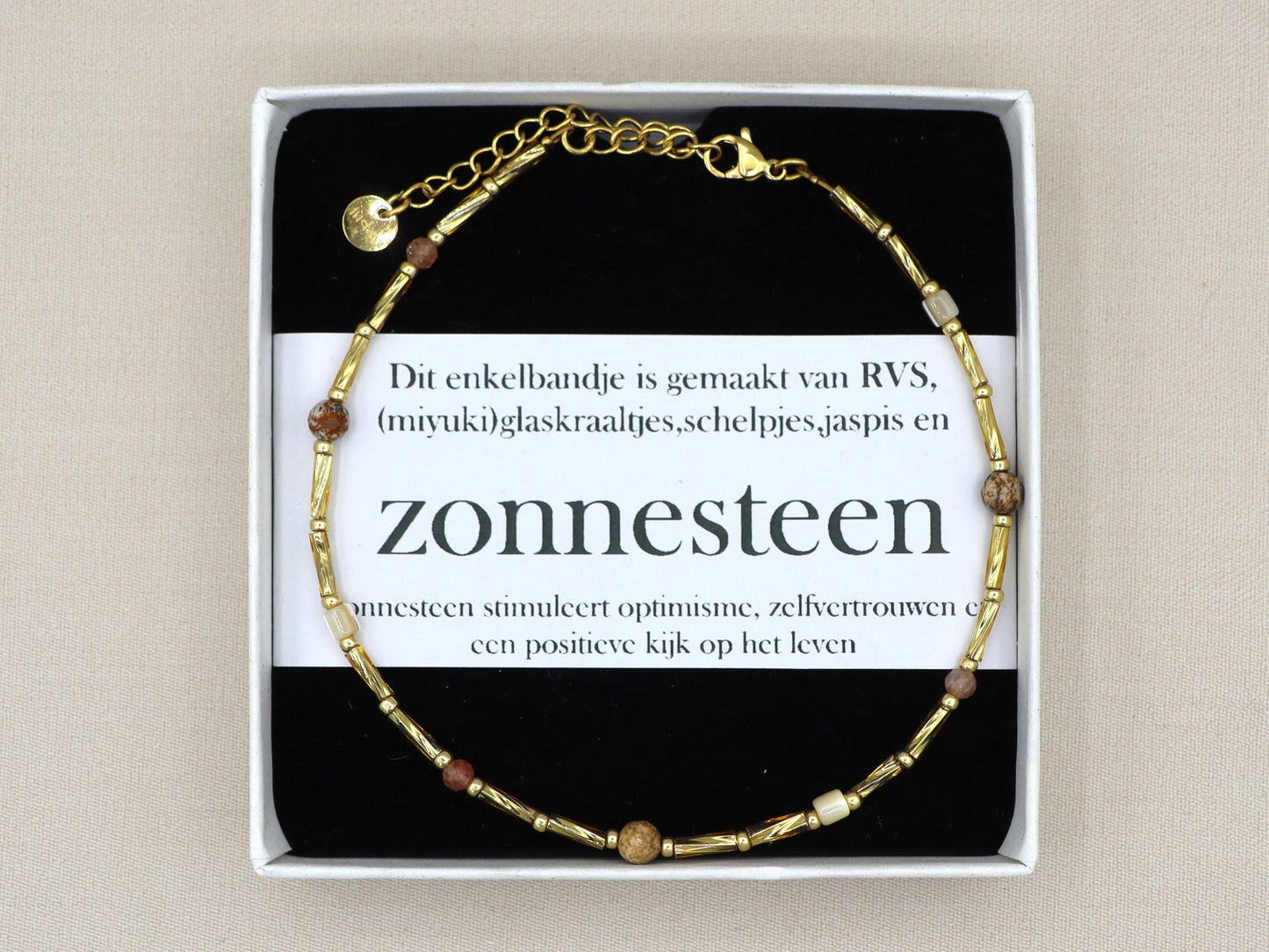 Anklet Fira jasper and sunstone, silver or gold stainless steel