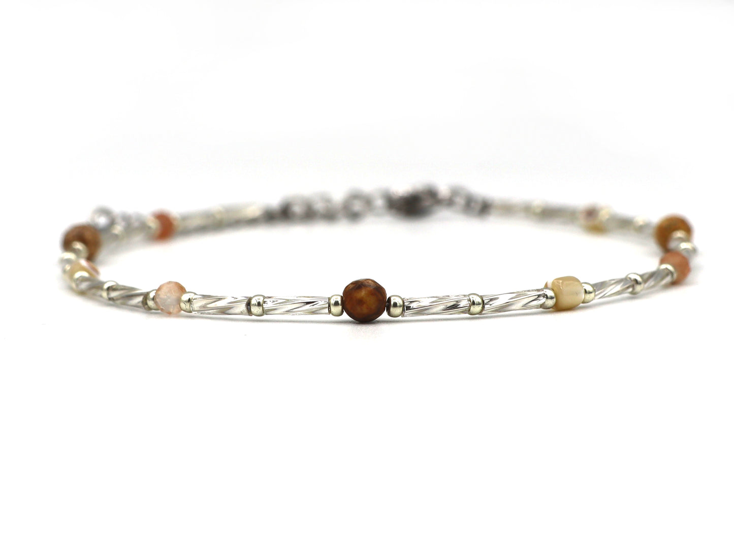 Anklet Fira jasper and sunstone, silver or gold stainless steel