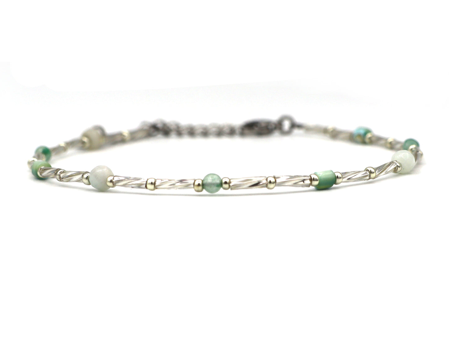 Anklet Fira amazonite and aventurine, silver or gold stainless steel