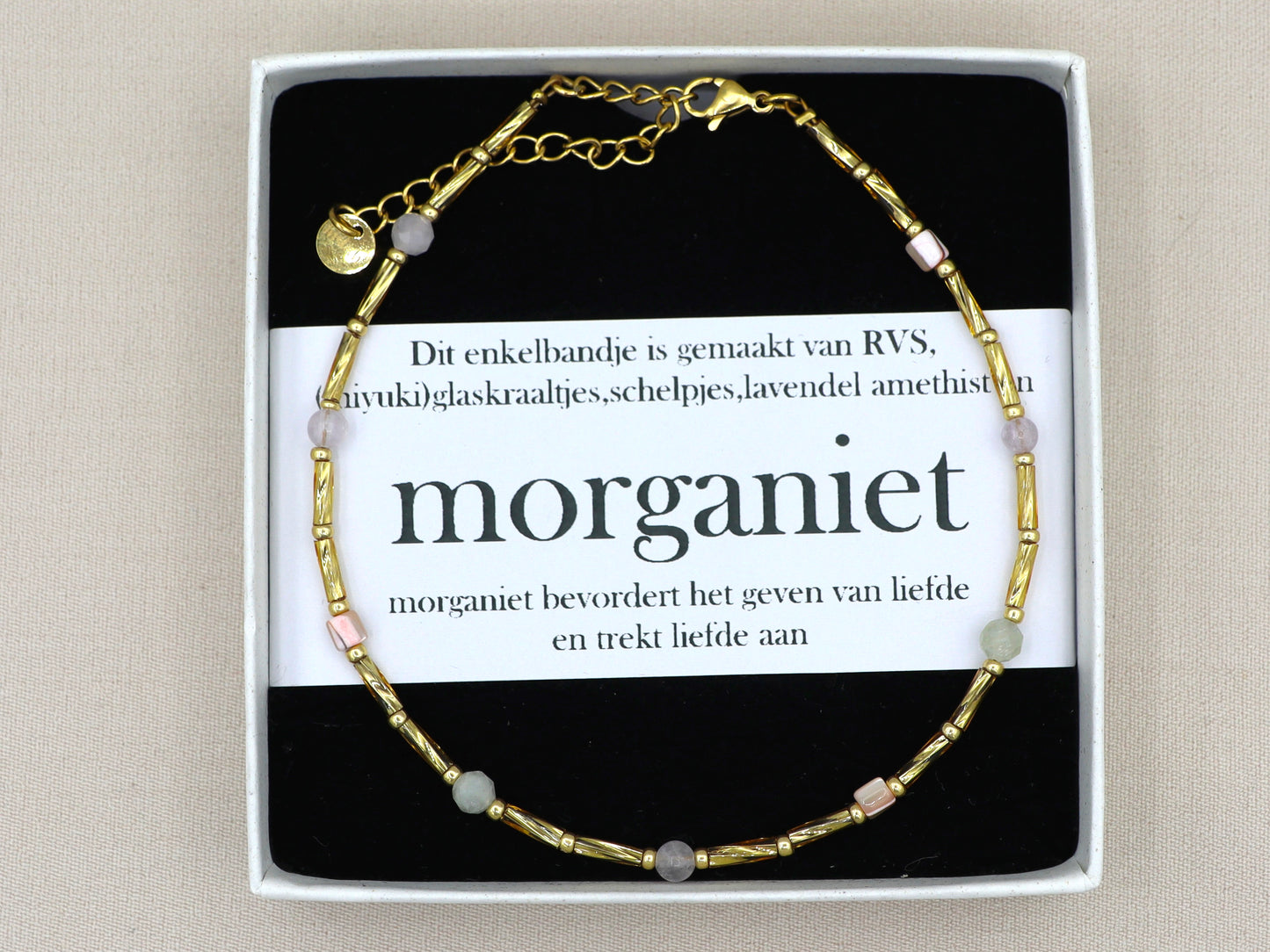 Anklet Fira morganite and amethyst, silver or gold stainless steel