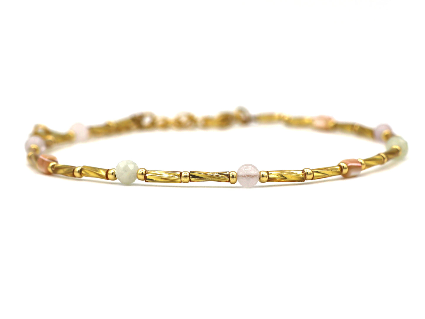 Anklet Fira morganite and amethyst, silver or gold stainless steel