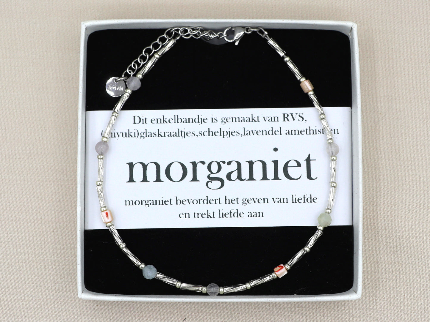 Anklet Fira morganite and amethyst, silver or gold stainless steel
