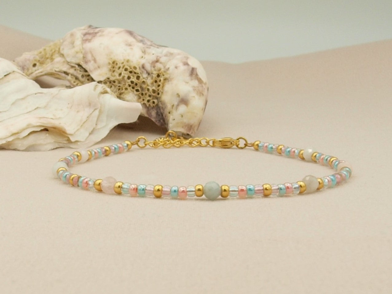 Anklet morganite, silver or gold stainless steel