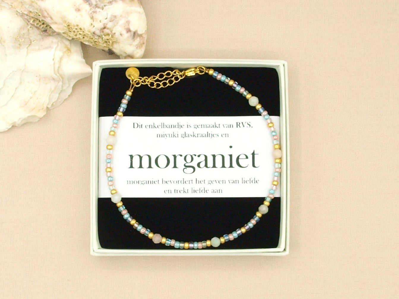 Anklet morganite, silver or gold stainless steel
