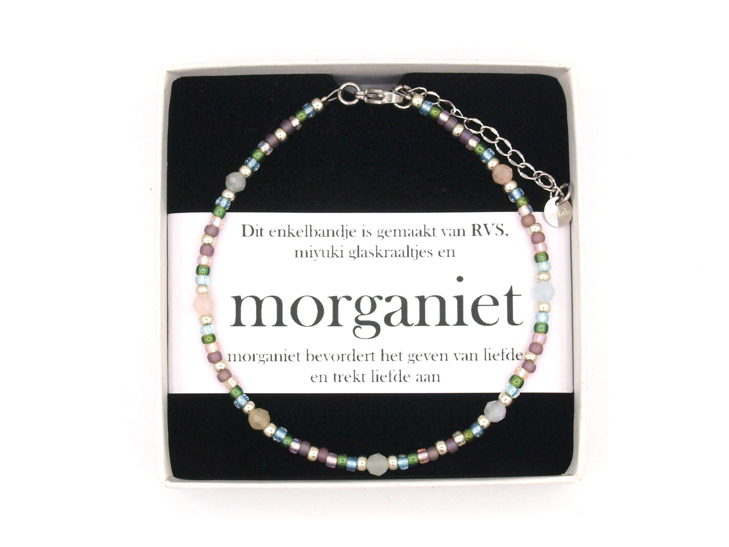 Anklet morganite, silver or gold stainless steel