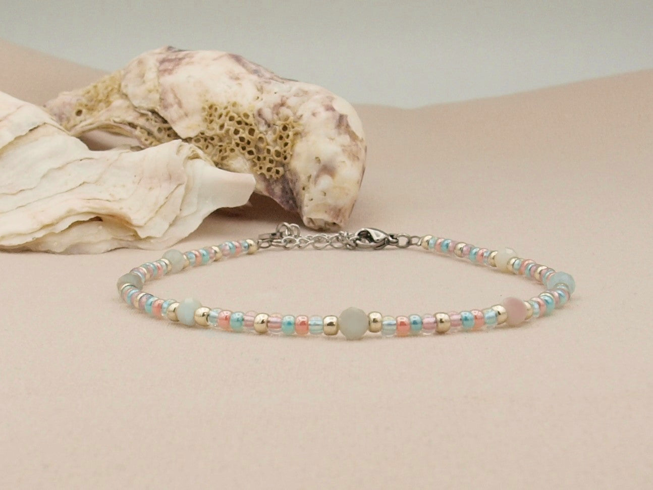 Anklet morganite, silver or gold stainless steel