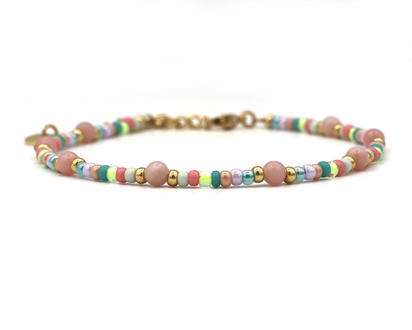 Anklet pink opal, silver or gold stainless steel