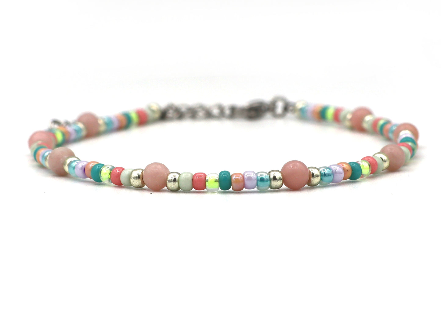 Anklet pink opal, silver or gold stainless steel
