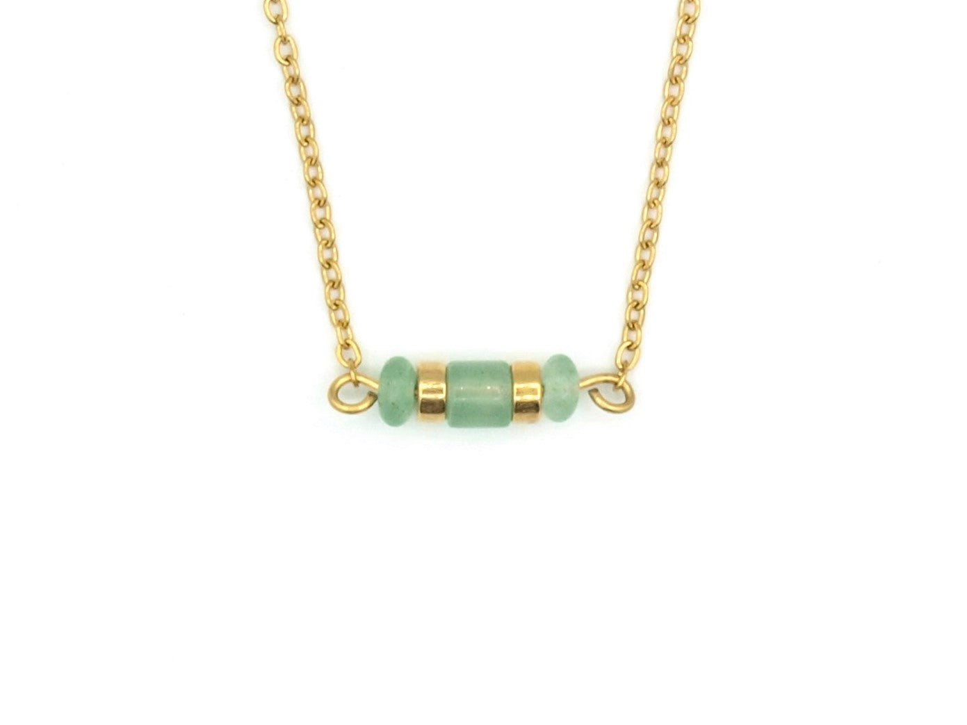 Necklace Iris aventurine, silver and gold stainless steel