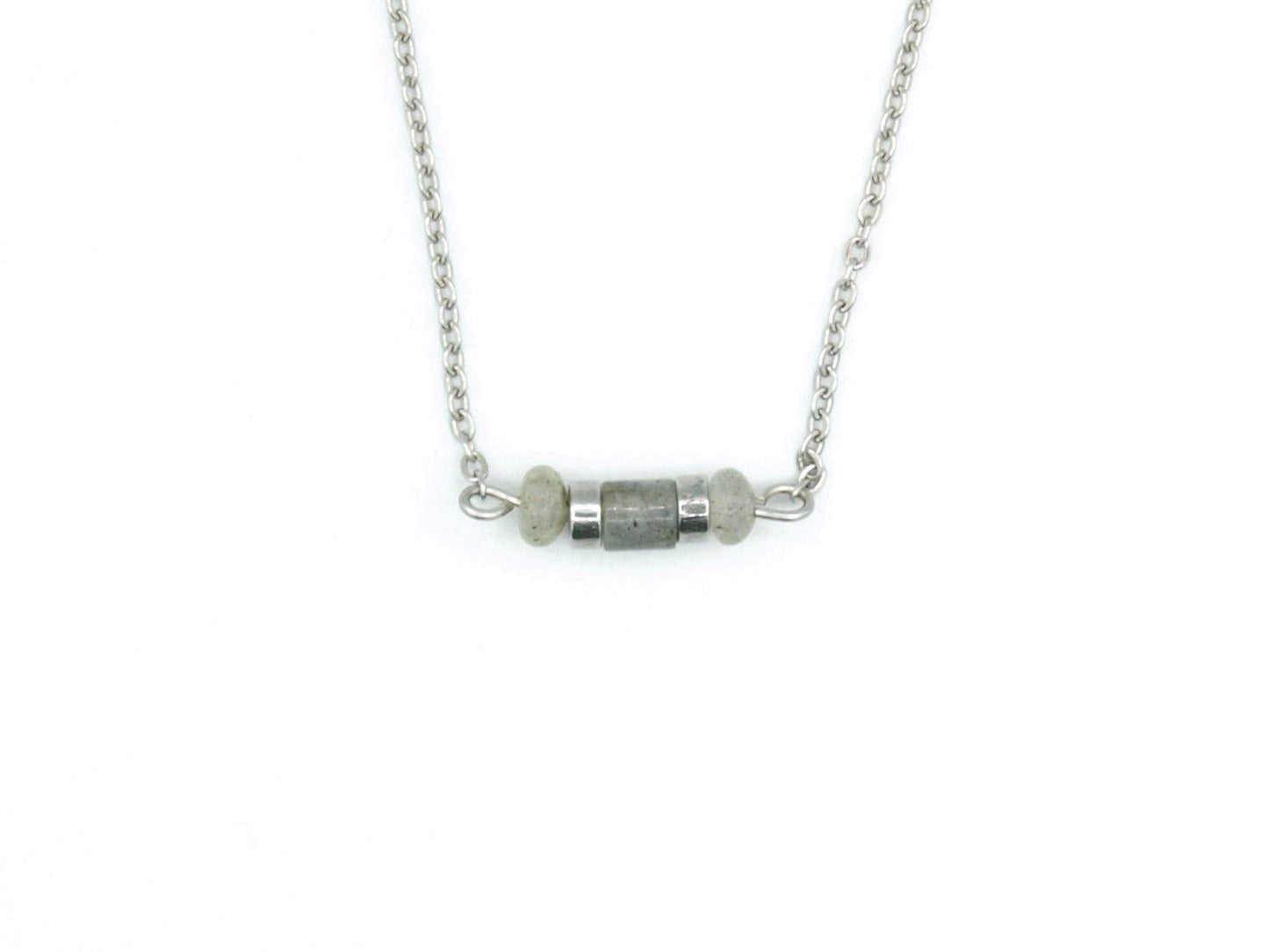 Necklace Iris labradorite, silver and gold stainless steel