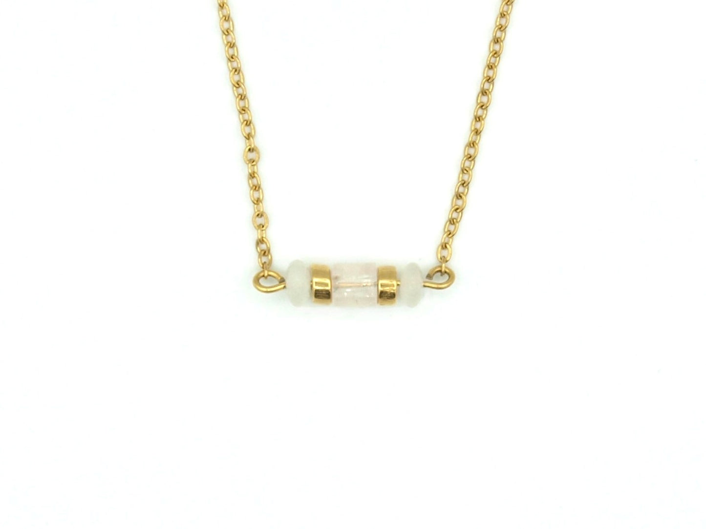 Necklace Iris rose quartz, silver and gold stainless steel