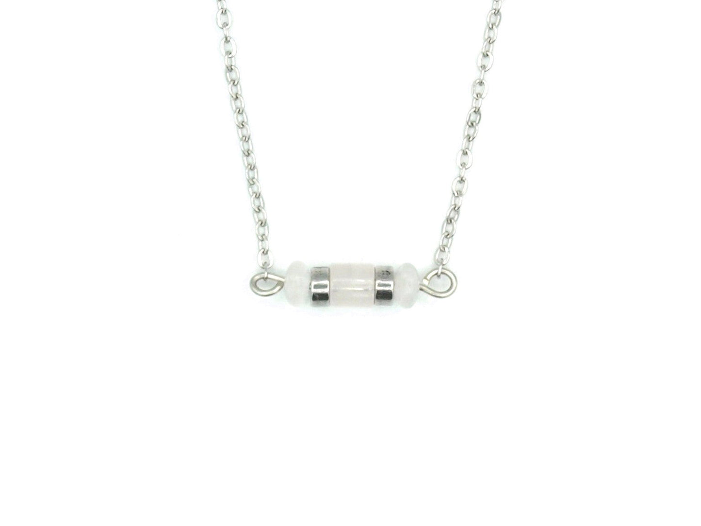 Necklace Iris rose quartz, silver and gold stainless steel
