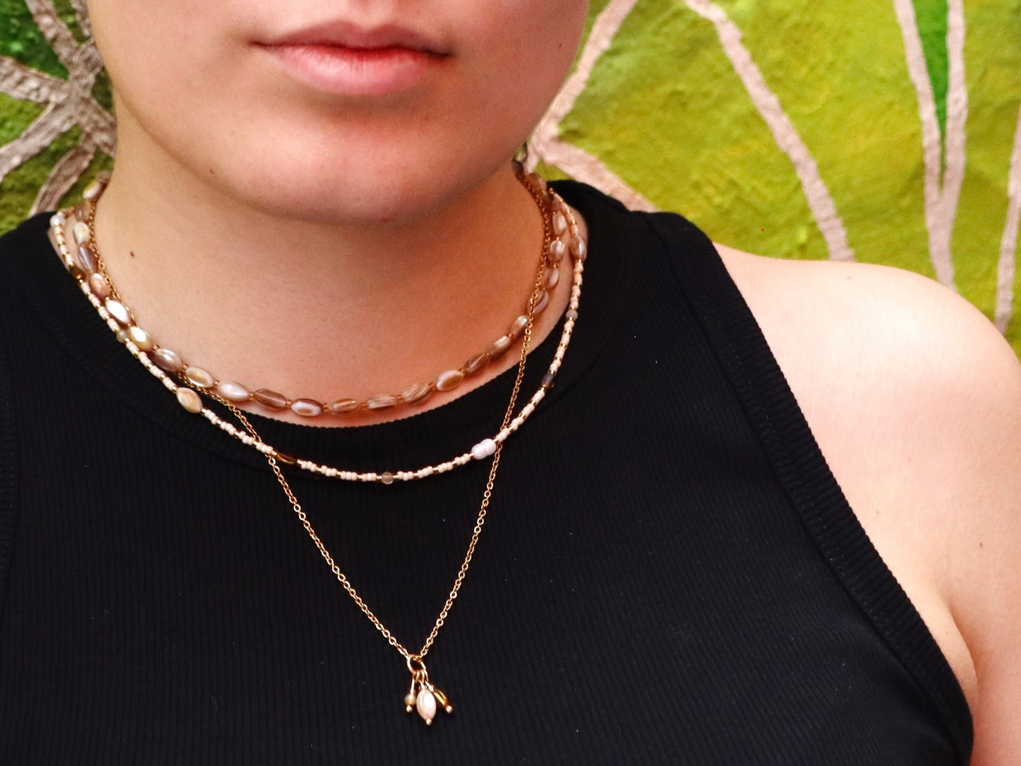 Ketting Batu parelmoer, zilver of goud roestvrijstaal