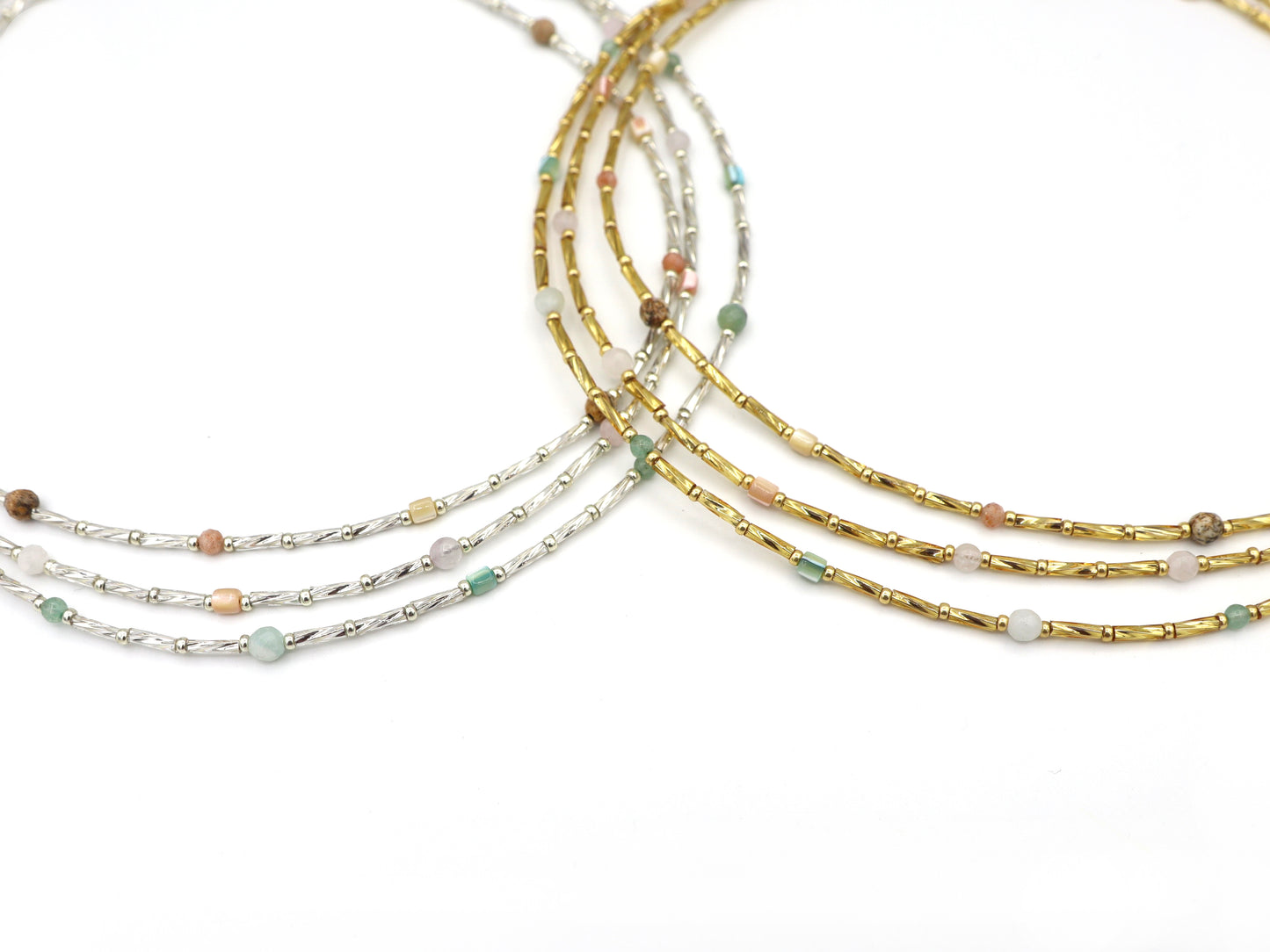 Bracelet Fira amazonite and aventurine, silver or gold stainless steel