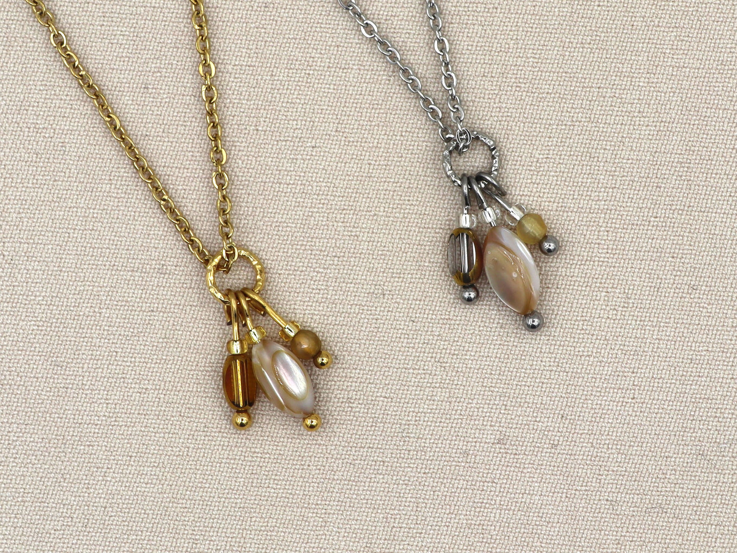 Necklace Tiga pearl, silver and gold stainless steel