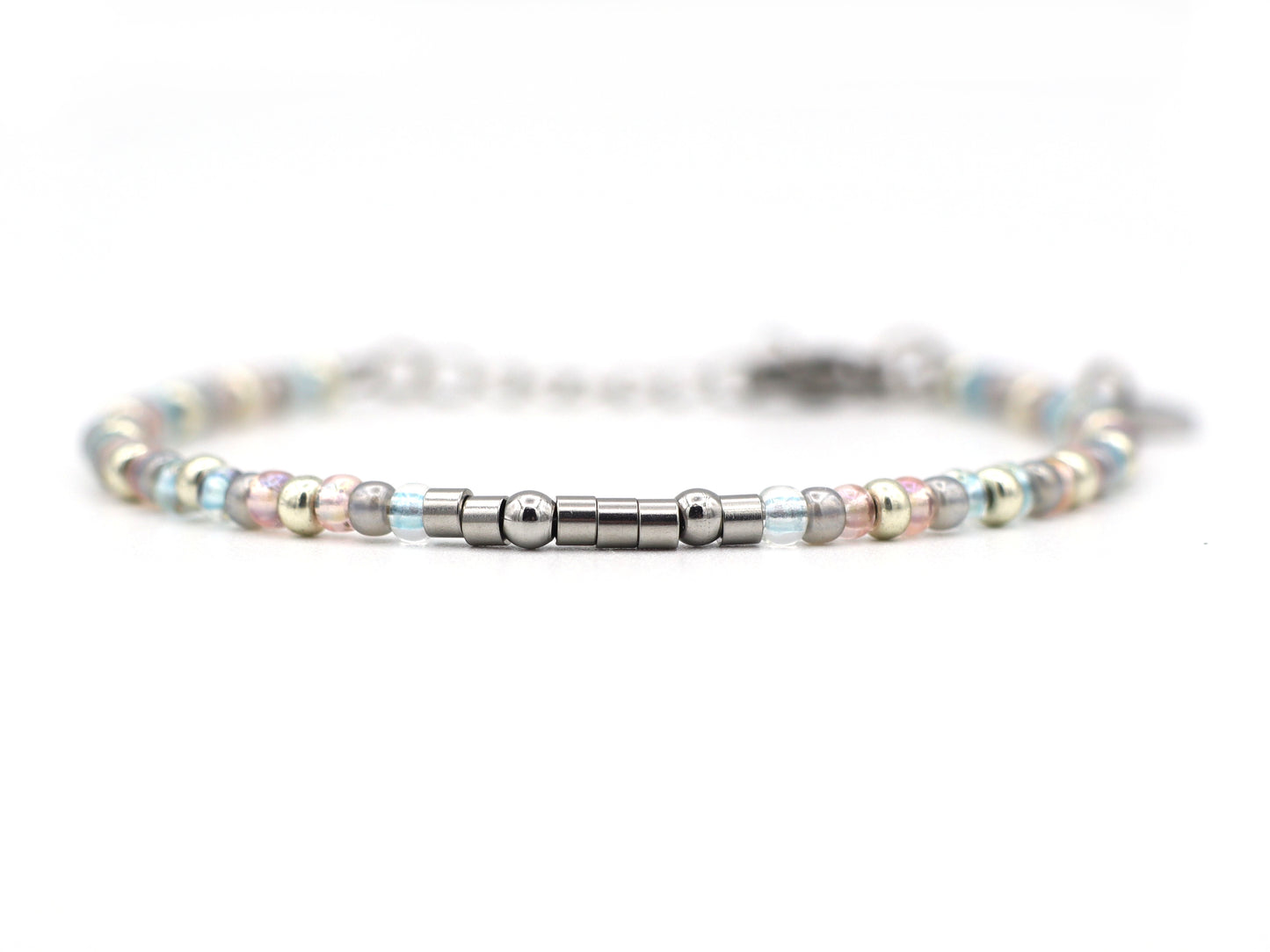 morse code armband mama roze/blauw, zilver of goud roestvrijstaal
