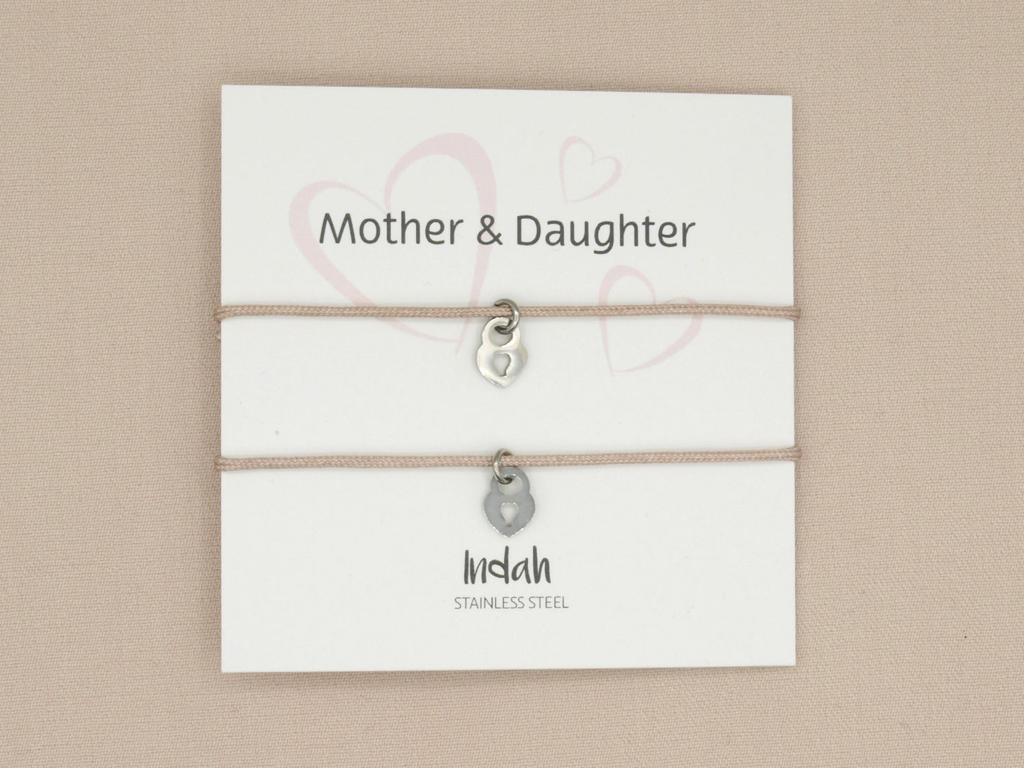 Moeder en dochter armbandenset beige, stainless steel zilver of goud